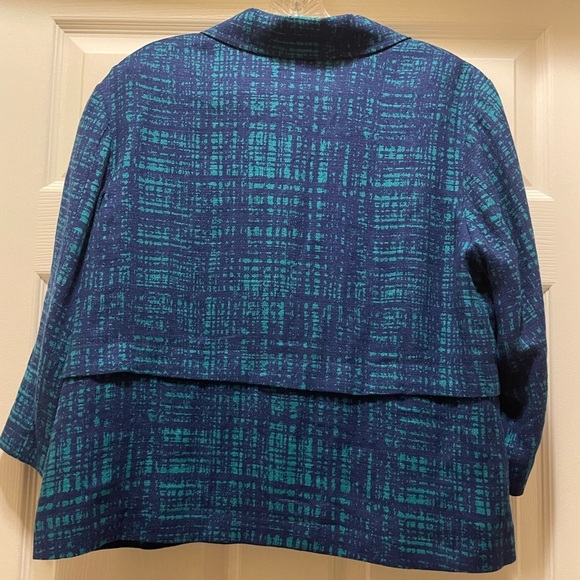 Pendleton Petite Linen Blend Blazer Teal Royal Blue Crepe Abstract Size L - Picture 4 of 6